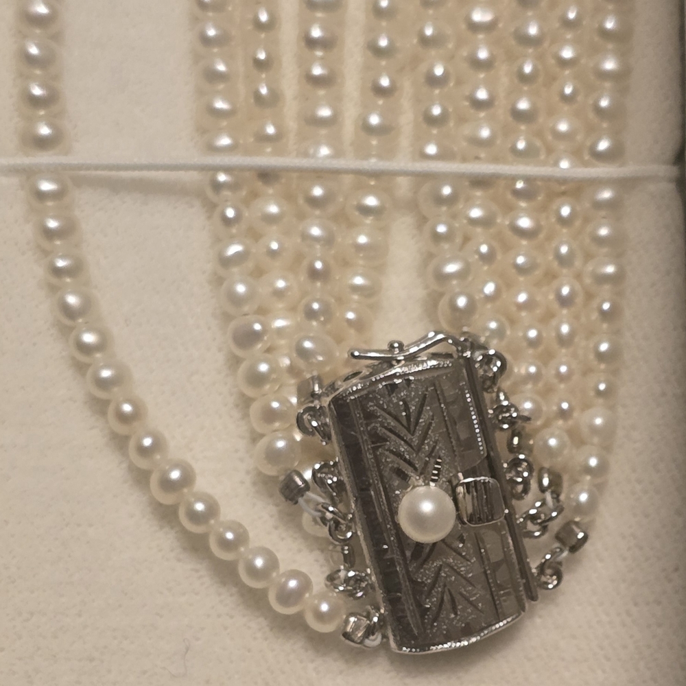 Vintage Art Deco Cultured Fresh Water Pearl Necklace 925 Silver Clasp